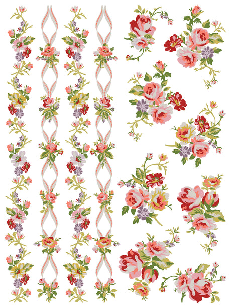 Vertical floral garlands and bouquets pattern, inspired by Ditsy Blooms Paint Inlay by I.O.D., on white background.