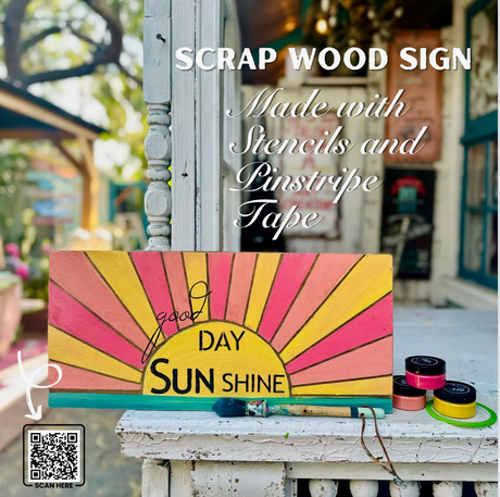 Good Day Sunshine wooden sign with DIY Paint Co. Mixology Lab 8-Color Sampler Box displayed on a porch railing.