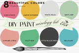 DIY Paint Co. Mixology Lab 8-Color Sampler Box featuring 2025 summer clay and chalk paint options with tools.