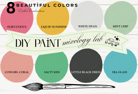 DIY Paint Co. 8-Color Sampler Box (2025 Fall) displayed above a brush in the Mixology Lab setup.
