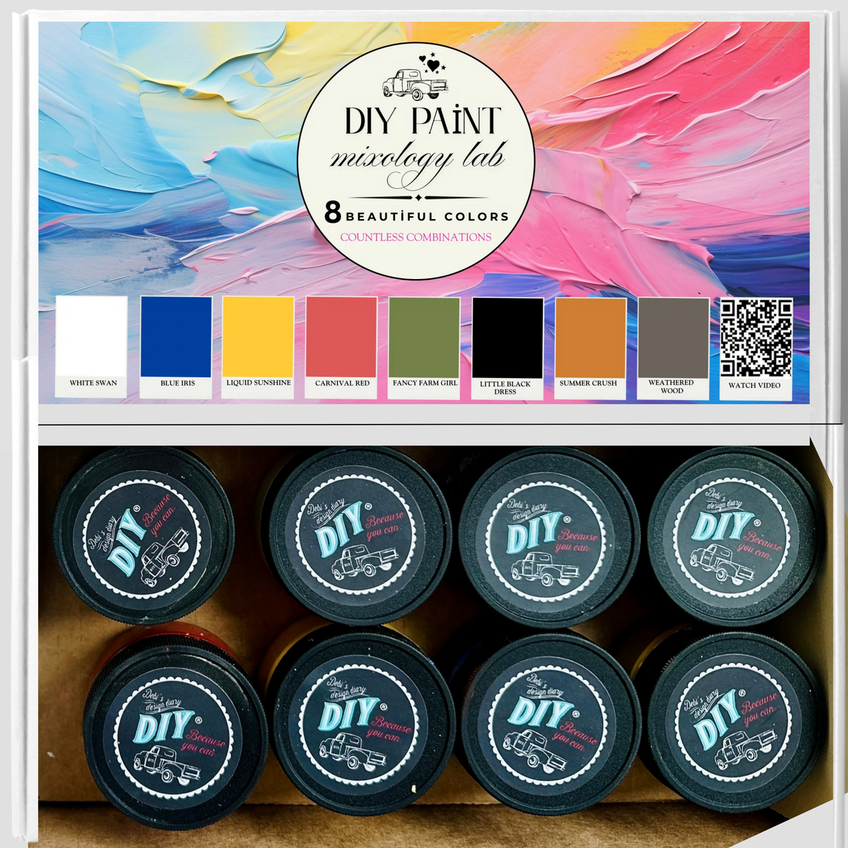 DIY Paint Co. Mixology Lab 8-Color Sampler Box, Spring 2025, clay and chalk paint set.