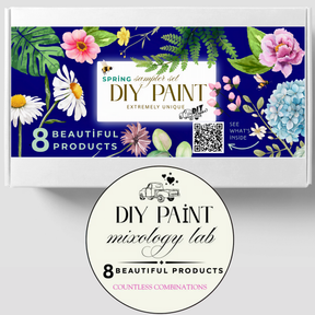 DIY Paint Co. DIY Mixology Lab 8-Color Sampler Box (2026 Spring/Easter), floral packaging, circular logo underneath.