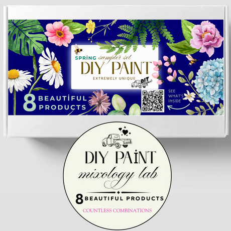 DIY Paint Co. DIY Mixology Lab 8-Color Sampler Box (2026 Spring/Easter), floral packaging, circular logo underneath.