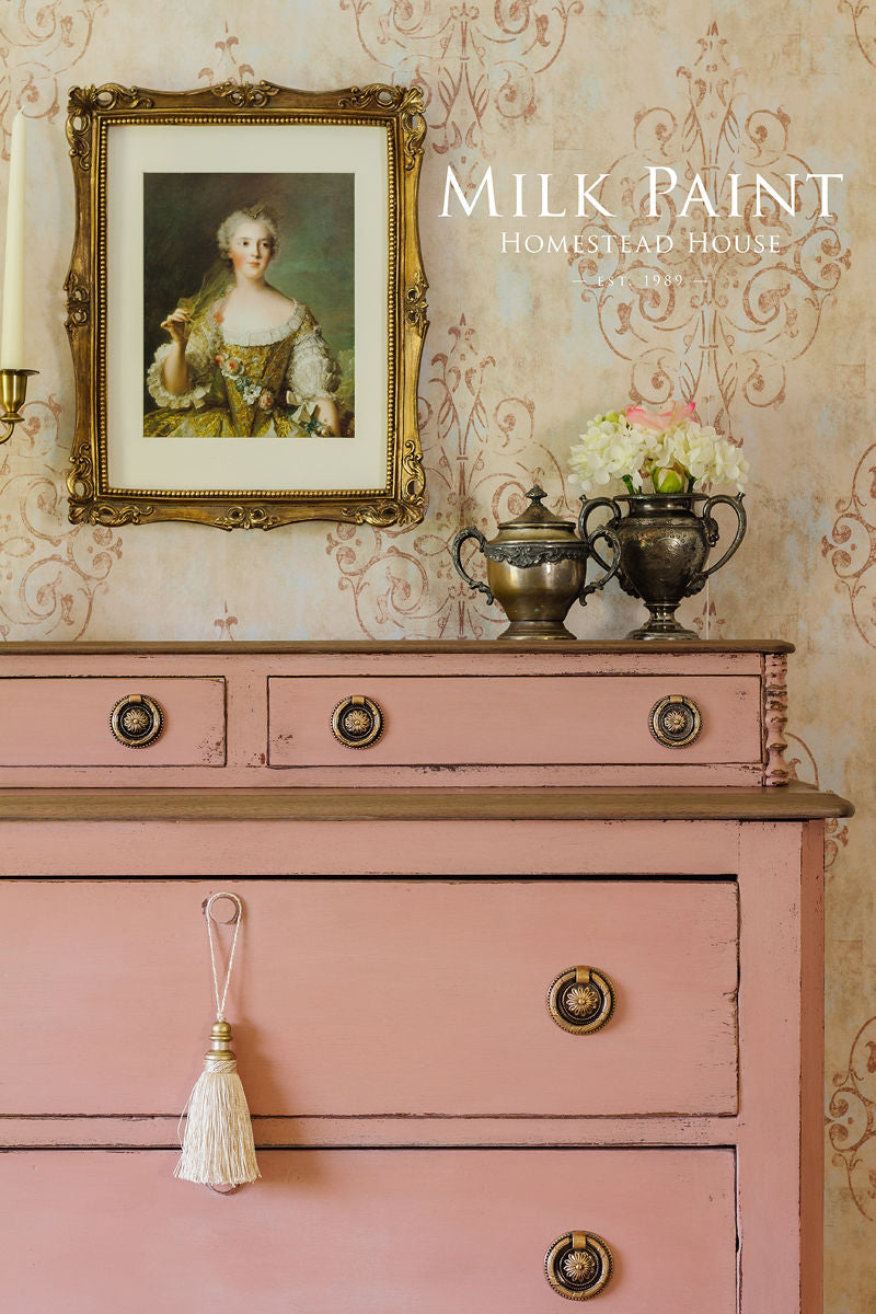 Dusty Rose Milk Paint by Homestead House in a soft matte finish, ideal for vintage furniture projects.