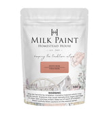 330g Dusty Rose Milk Paint by Homestead House in a bag with floral and house-themed packaging illustrations.