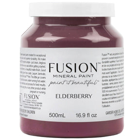 500mL jar of Fusion Mineral Paint in Elderberry with matte finish label.