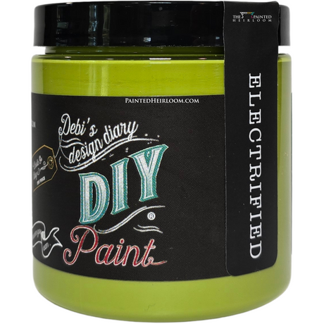DIY Paint Co. Electrified DIY Paint jar with black lid and label, clay-chalk, eco-friendly formula.