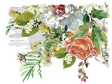 Vintage French newsprint with watercolor florals and leaves on white, inspired by Elysium Transfer by I.O.D.