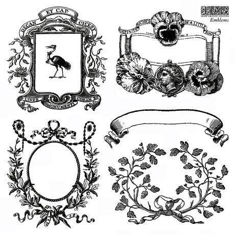 Set of 4 ornate vintage frames, compatible with I.O.D. Emblems Mini-Stamp by Iron Orchid Designs.