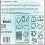 DIY sheet with 16 black-and-white frame designs from Emblems Mini-Stamp by I.O.D.; tips included.