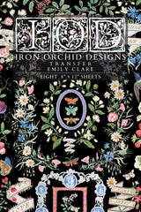 Emily Clare botanical transfer with floral and butterfly art by Iron Orchid Designs (I.O.D.).
