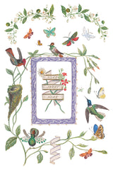 Emily Clare Transfer by I.O.D. featuring birds, butterflies, and blooms framing the words “Home Sweet Home”.