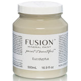 Fusion Mineral Paint 500mL jar in Eucalyptus, a muted green, with white lid and branded label.