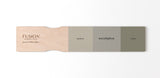 Three Fusion Mineral Paint swatches: Bedford, Lichen, and Eucalyptus displayed on a wood board.