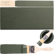 Everett Fusion Mineral Paint in olive green shown in a jar, on a swatch, and being brushed on a surface.