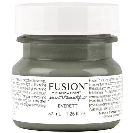 37 mL Fusion Mineral Paint Everett, gray label, black lid, all-in-one acrylic.