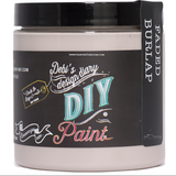 Faded Burlap by DIY Paint Co., eco-friendly clay and chalk paint, black label with colorful text, for furniture.