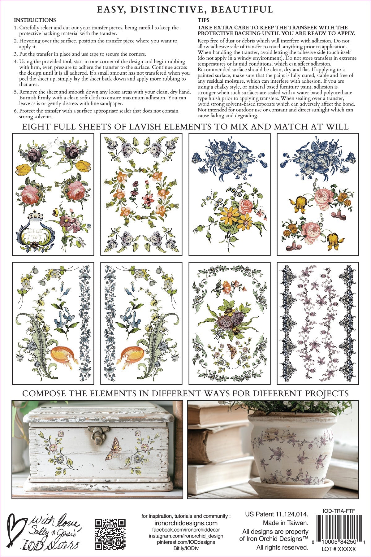 IOD Fairytale Florals Transfer pack with 8 designs plus craft tips and DIY ideas for dressers and vases by I.O.D.