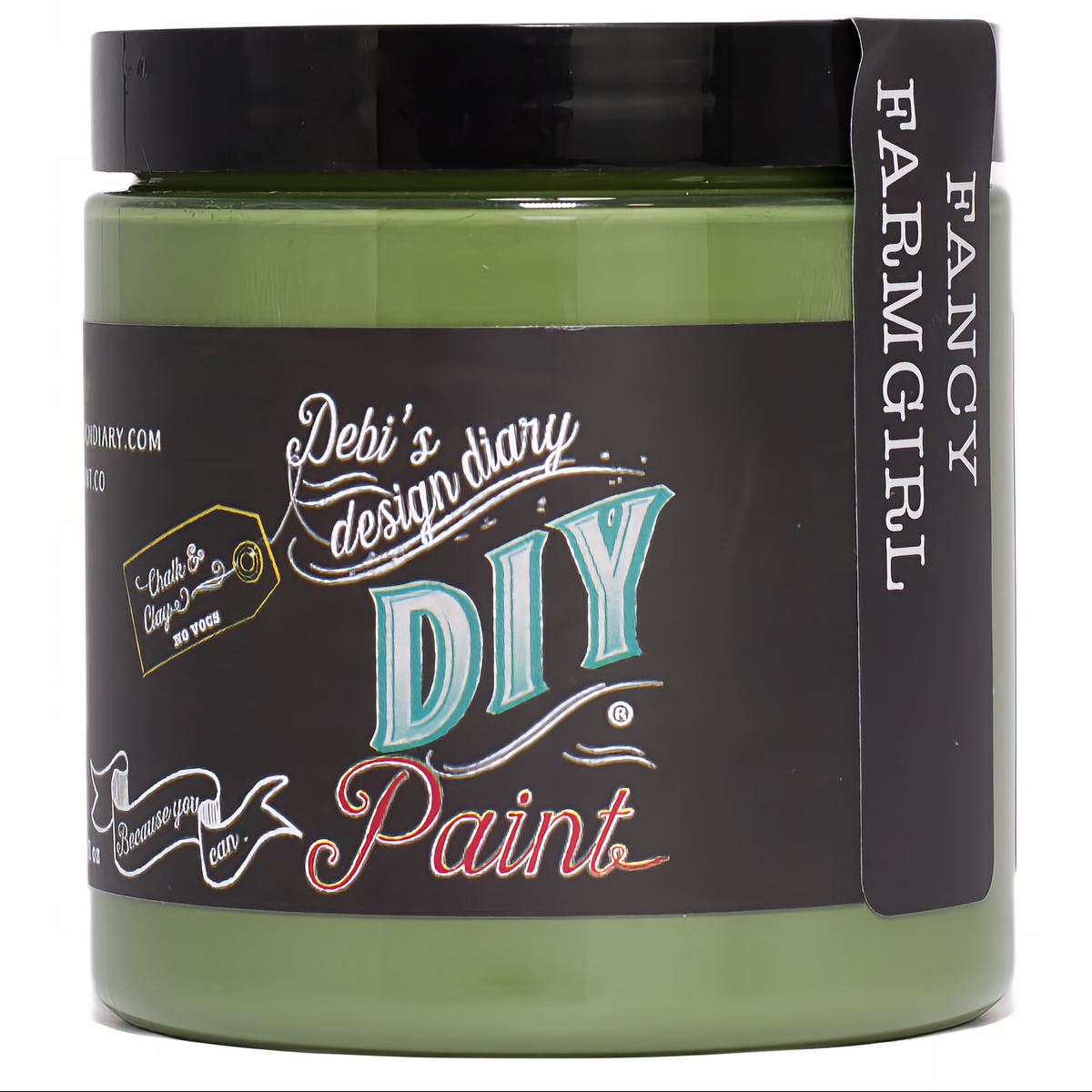 Fancy Farmgirl DIY Paint by DIY Paint Co. in a green jar with black lid and label.