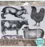 Farm Animals Stamp by IOD featuring five vintage animal designs with masks, from I.O.D.