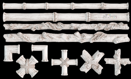Ten I.O.D. Faux Bois Mould designs, including bamboo trim, arranged on a black background.