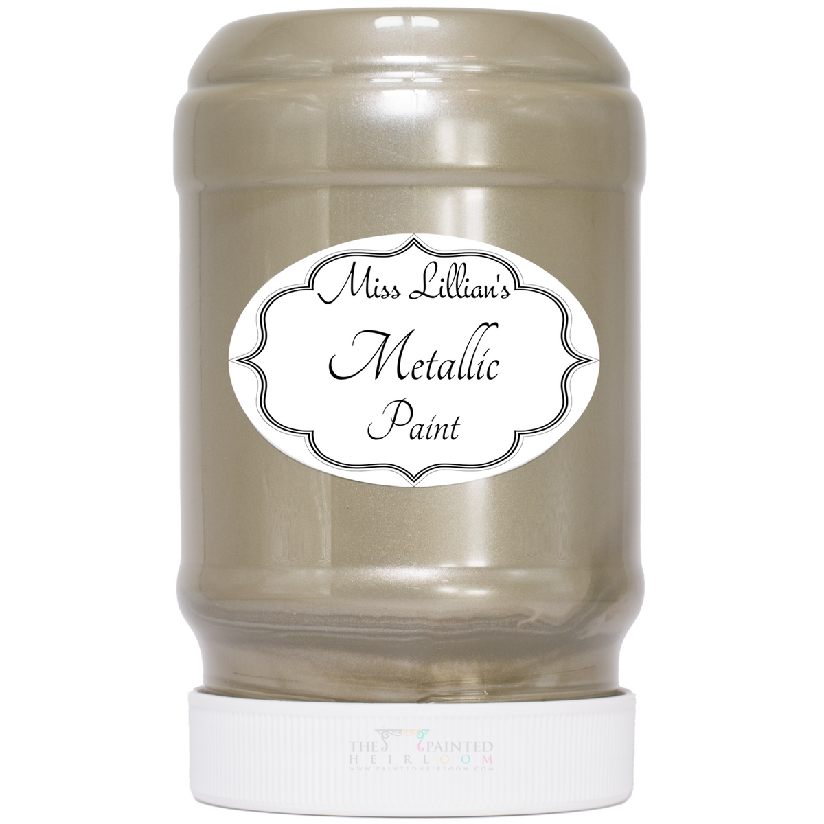 Miss Lillian’s Fern Metallic Paint jar with label and white screw lid.