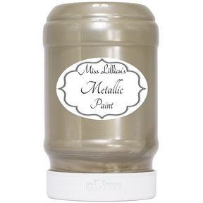 Miss Lillian’s Fern Metallic Paint jar with label and white screw lid.