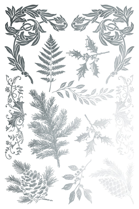 Figgy & Flourish Gilded Transfer by I.O.D. featuring pine, holly, and festive botanical leaves.