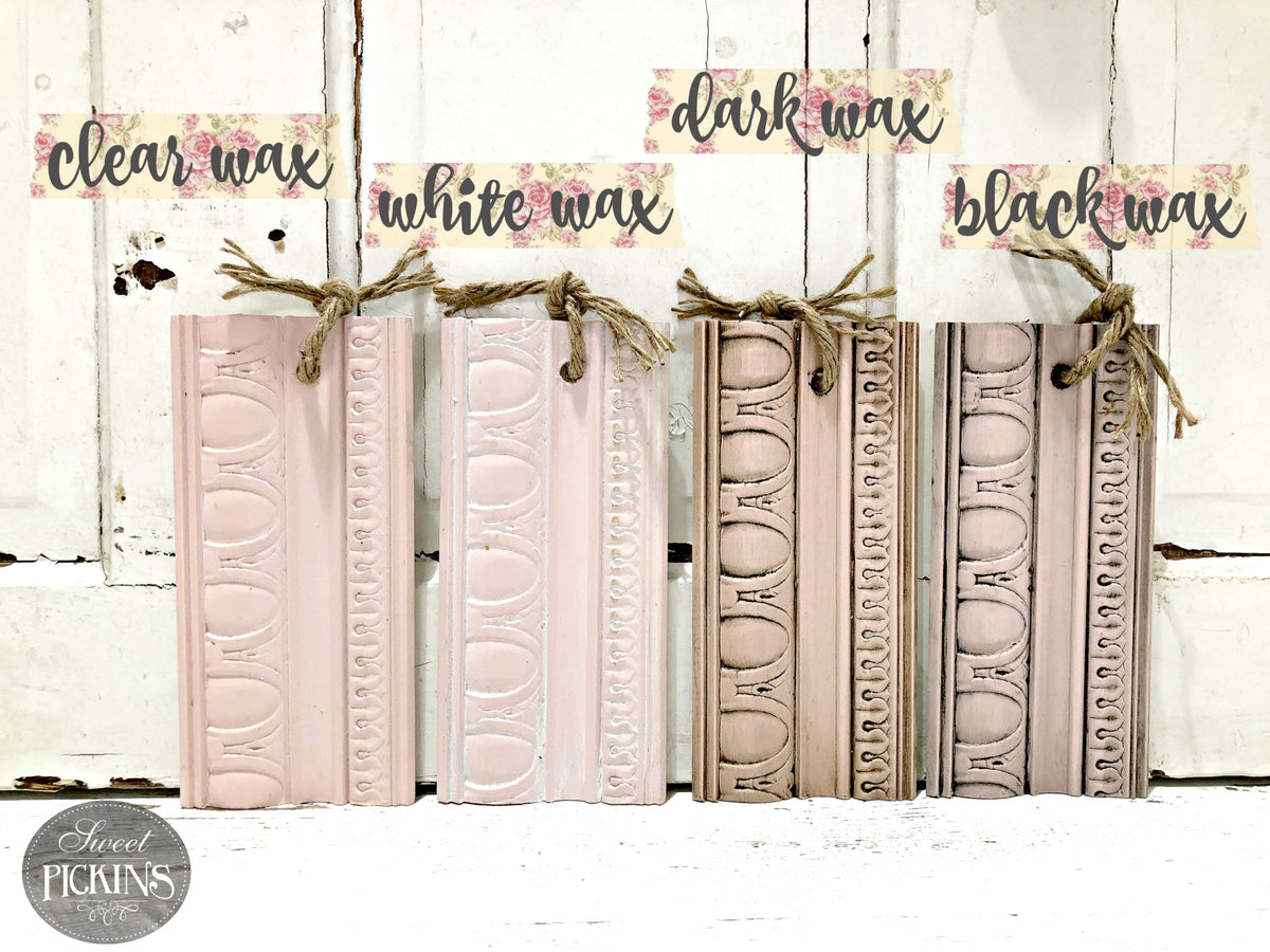 Clear keeps color, white lightens, dark ages, and black deepens detail on First Crush by Old Fashioned Milk Paint.