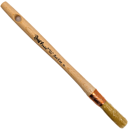 Paint Pixie Flat Top 1C brush with flat-top bristles, wooden handle, and hole at the end.