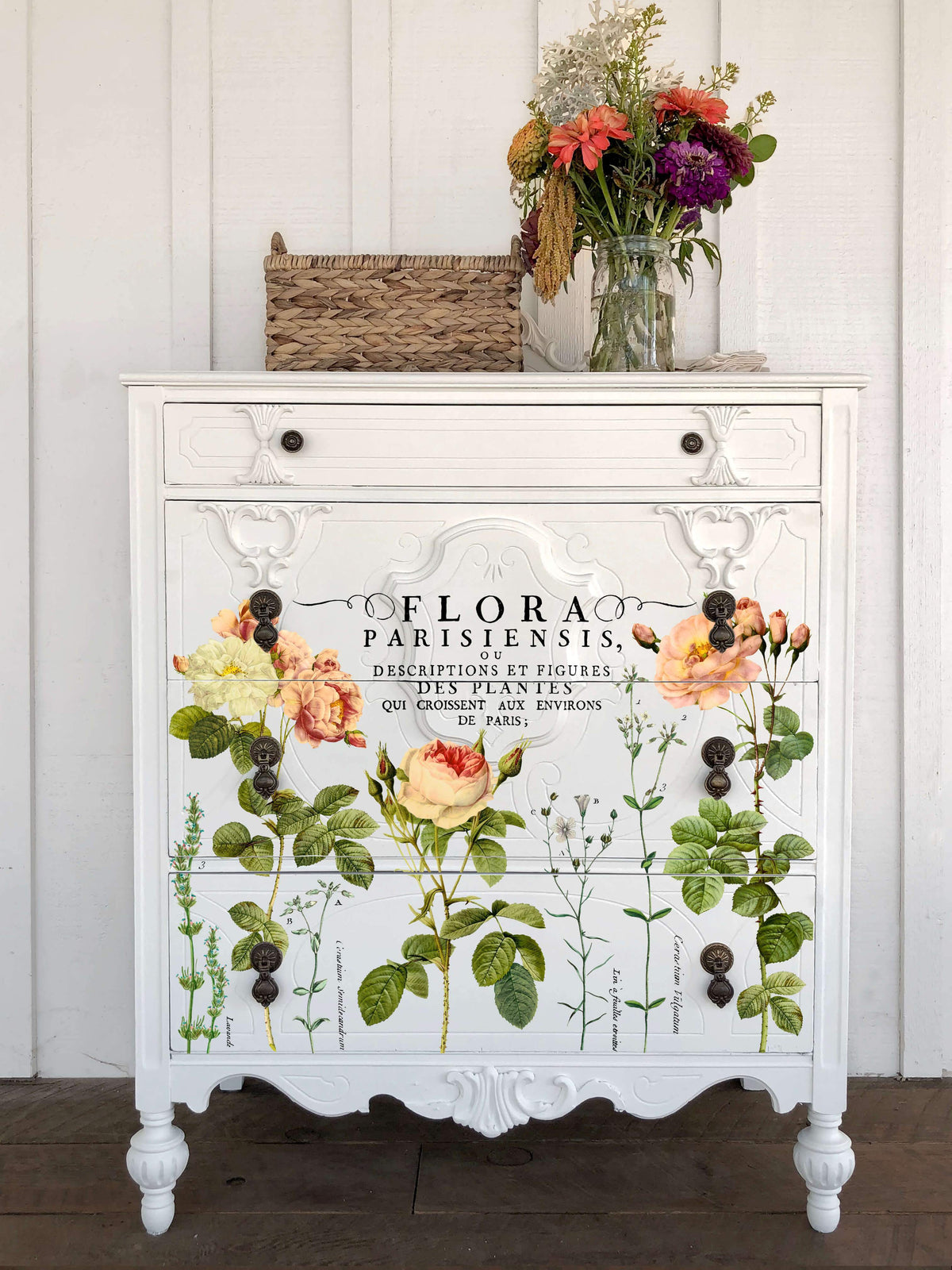 Flora Parisiensis Decor Transfer by I.O.D., decorative transfer for furniture, Parisian botanical theme.