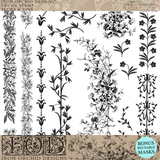 Black floral and vine patterns made with Flora & Vine Stamp by IOD, featuring decorative, natural motifs.