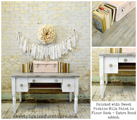 Desk display finished in Old Fashioned Milk Paint Flour Sack, non-toxic.