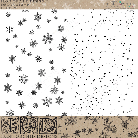 IOD Flurry texture stamps, set of two with snowflake and scattered dot patterns, 2026 limited release.