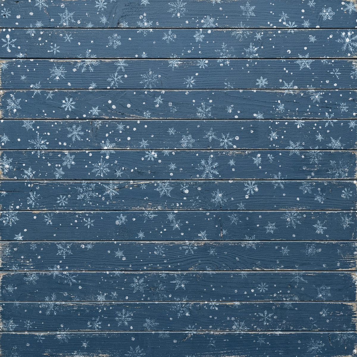 I.O.D. Flurry (2026) Stamp showing snowflake designs on blue wooden planks.