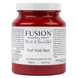 500mL jar of Fort York Red Fusion Mineral Paint with visible label, all-in-one acrylic by Fusion Mineral Paint.