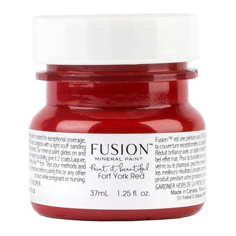 Fusion Mineral Paint 37mL jar, Fort York Red, with a white label and bold black text.