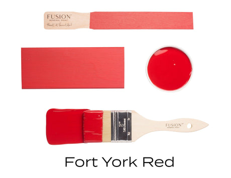 Fort York Red Fusion Mineral Paint, a bold fire engine red all-in-one acrylic, shown against a white background.