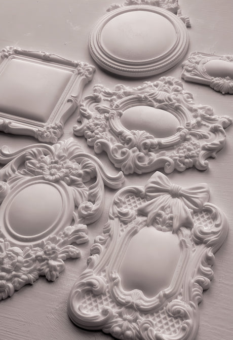 Frames 3 Mould by IOD, Iron Orchid Designs mini frames with intricate detail on a light background.