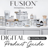 Fusion Mineral Paint free digital information downloads and color card shown for PDF guide.