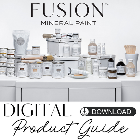 Fusion Mineral Paint free digital information downloads and color card shown for PDF guide.