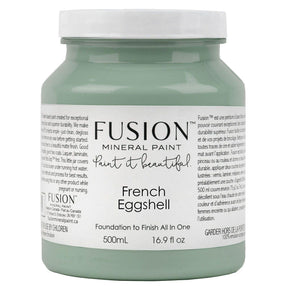 500ml jar of Fusion Mineral Paint in French Eggshell with white and black label.