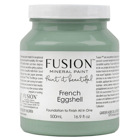 500ml jar of Fusion Mineral Paint in French Eggshell with white and black label.