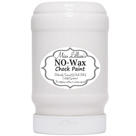 Miss Lillian’s Fresh Sweet Cream No-Wax Chock Paint in a white container with black and white label.