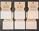 Five wood sample cards featuring Miss Lillian’s Snowflake No-Wax Chock Paint displayed in a row.