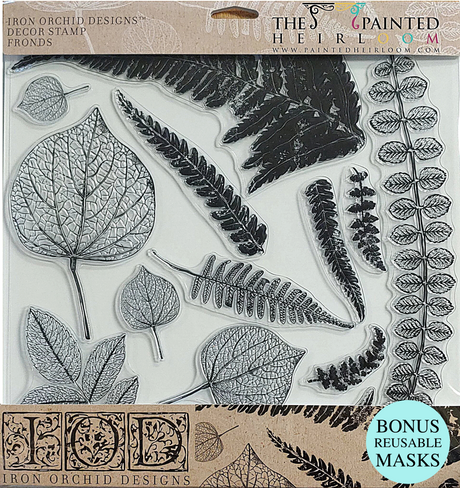 Fronds Stamp by IOD, clear silicone leaf and fern stamp set with bonus reusable masks, Brand: I.O.D.
