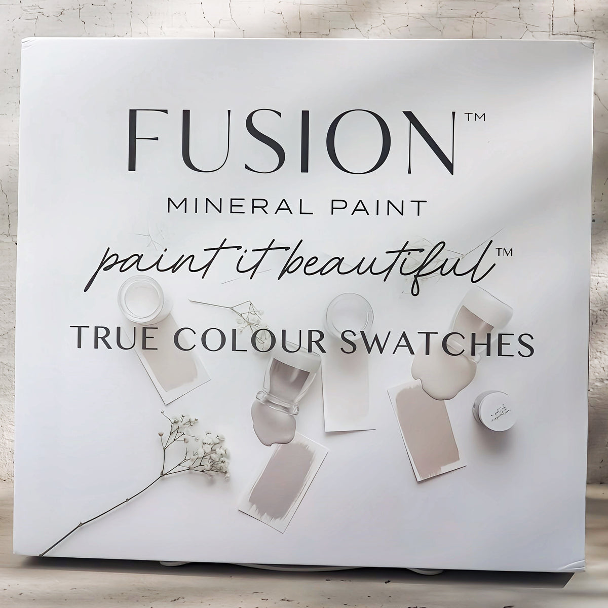 Fusion Mineral Paint Briefcase Swatch Box Set with paint color swatches, containers, and True Colour Swatches displayed.