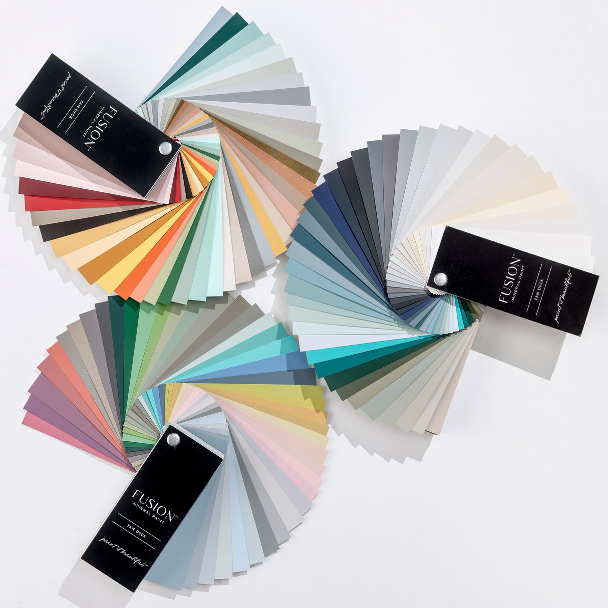 Three Fusion Mineral Paint True Color Fan Decks and Add-On Expansions displayed together on a plain background.