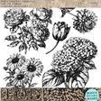 I.O.D. Garden Bouquet Stamp with black and white peonies, tulips, sunflowers by Iron Orchid Designs.