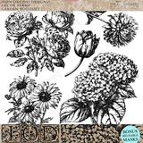 I.O.D. Garden Bouquet Stamp with black and white peonies, tulips, sunflowers by Iron Orchid Designs.